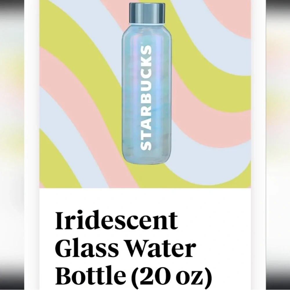 Starbucks 2024‎ Iridescent Aqua Luster Glass Water Bottle Tumbler.